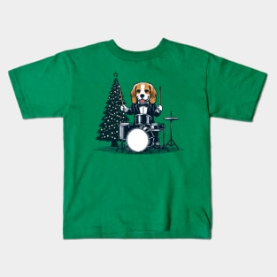 Beagle Playing Drums Christmas Kids T-Shirt